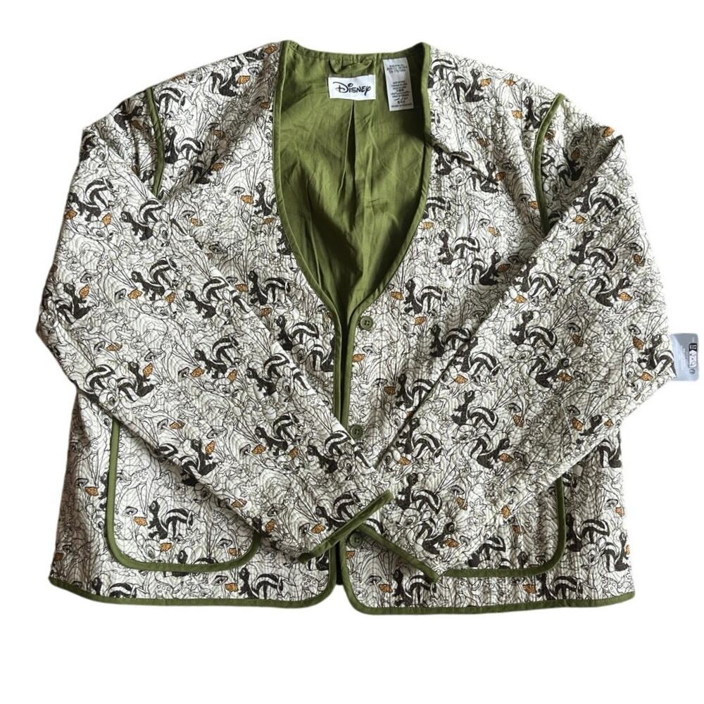 NWT Disney 100% Cotton Bambi Thumper Green Quilted Bomber Cottage Jacket (L)